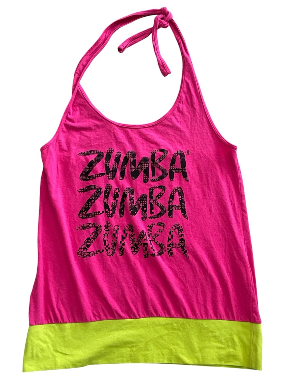 Zumba Fitness Dance Workout Hot Pink Halter Tank with Lime Band size XL / XXL